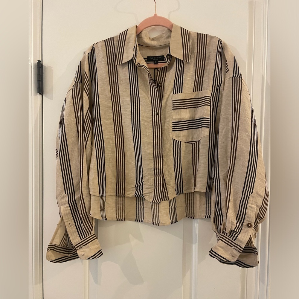rag & bone Beige and Black Striped Linen Shirt